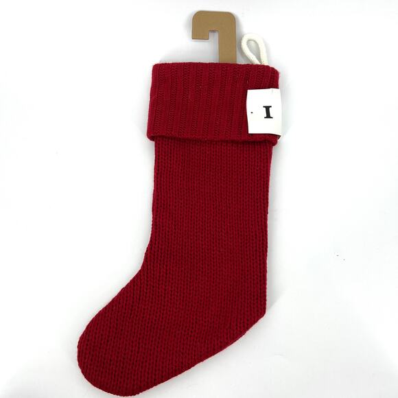 Wondershop Large Red Knit Sweater Lined Christmas Stocking Initial Letter I NEW - Picture 2 of 4